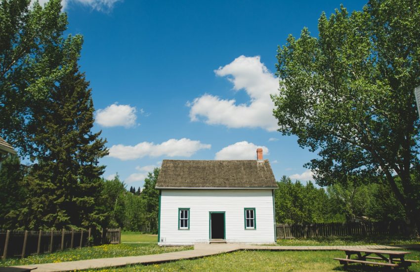 white wooden house between trees